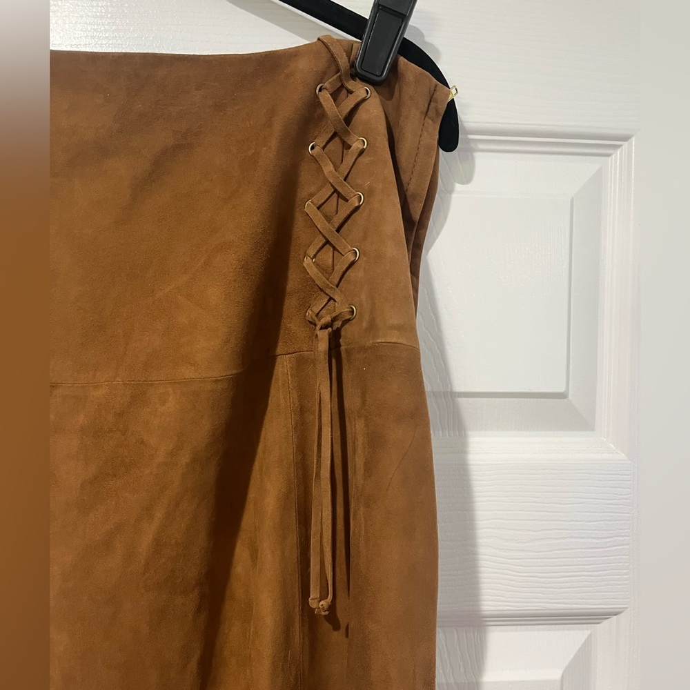 Brown Suede Midi Skirt Fully lined - Picture 2 of 6